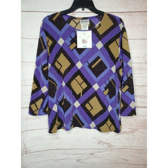 Kathie Lee Collection Plum Multicolored Crew Neck Dress XL 16/18 Pullover Shirt - Picture 1 of 9